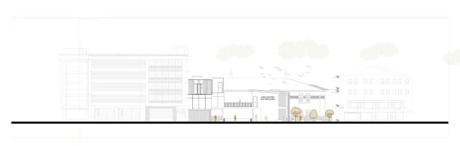 Street elevation of the building between its neighbours